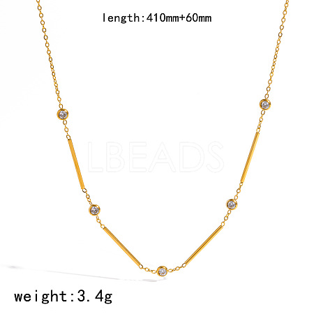 304 Stainless Steel Pave Clear Cubic Zirconia Tube Link Chain Necklaces for Women WG4ACB0-03-1