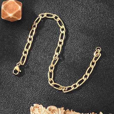 Ion Plating(IP) 304 Stainless Steel Figaro Chain Bracelets BJEW-I274-03G-1