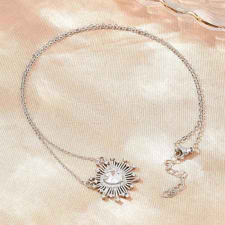 Brass Pave Clear Cubic Zirconia and Glass Heart Pendant Necklaces KK-CBA4547-11P-1