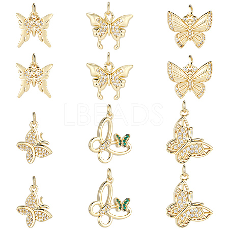 12Pcs Brass Micro Pave Clear Cubic Zirconia Pendants KK-BBC0023-92G-1