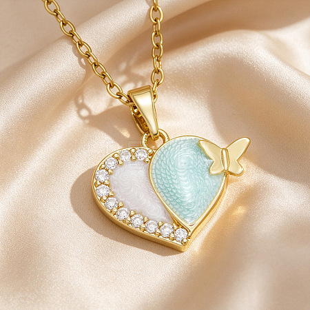Brass Enamel Pendant 201 Stainless Steel Cable Chain Necklaces for Women WG0A1E8-01-1