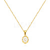 304 Stainless Steel Enamel White Oval with Letter Pendant Necklaces for Men Women FS-WG94BAB-07-1