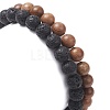2Pcs 2 Style Natural Wood & Lava Rock Round Beaded Stretch Bracelets Set for Women BJEW-JB09381-04-6