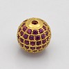 CZ Brass Micro Pave Grade AAA Magenta Color Cubic Zirconia Round Beads KK-O065-8mm-08G-NR-1