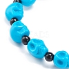 Natural Mashan Jade Skull Beaded Stretch Bracelet with Synthetic Turquoise(Dyed) Cross Charm BJEW-JB08378-04-5