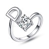 Rhodium Plated 925 Sterling Silver Initial Letter Open Cuff Ring JR852D-1