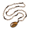 Natural Tiger Eye Teardrop Pendant Glass Beaded Long Necklaces GG-CBAE048-01A-4