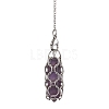 304 Stainless Steel Chain Macrame Pouch Bullet Natural Rose Quartz & Amethyst & Synthetic Turquoise Holder Dowsing Pendulums PALLOY-JF02881-4