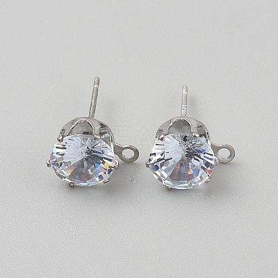 925 Sterling Silver Micro Pave Cubic Zirconia Stud Earring Findings STER-WH0061-60P-1