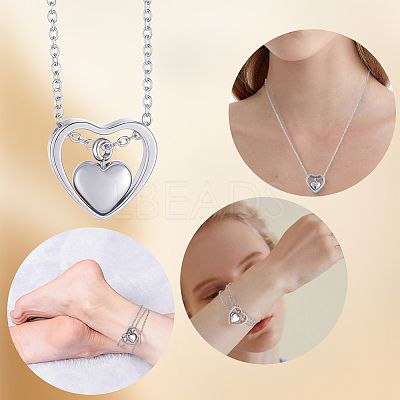1Pc 304 Stainless Steel Heart Pendant Urn Ashes Necklaces NJEW-CN0001-19P-1