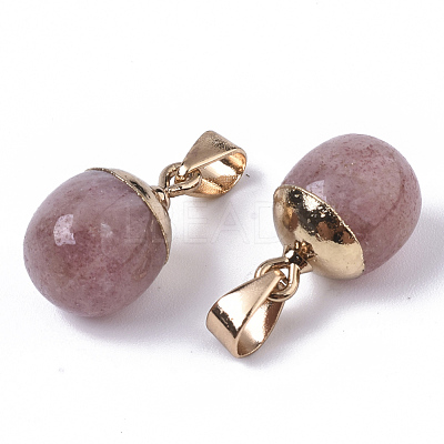 Top Golden Plated Natural Strawberry Quartz Pendants G-T131-03I-1
