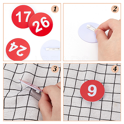 1 Set Round ABS Plastic Number Brooches Sets JEWB-OC0001-02B-1