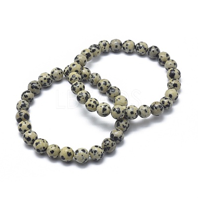 Natural Dalmatian Jasper Bead Stretch Bracelets X-BJEW-K212-A-014-1