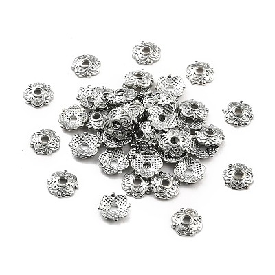 4-Petal Tibetan Style Alloy Flower Bead Caps TIBE-S222-P-NR-1