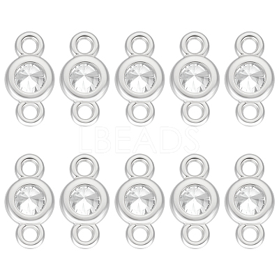 10Pcs 925 Sterling Silver Pave Clear Cubic Zirconia Flat Round Links Connector Charms STER-BC0004-22P-1