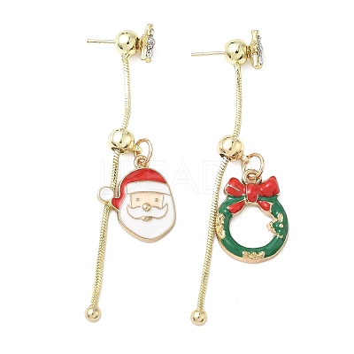 Christmas Aloy Enamel Dangle Stud Earrings for Women LS-EJEW-F399-05A-G-1
