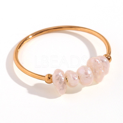 Nuggets Stainless Steel & Natural Freshwater Pearl Beads Finger Rings WG1BE4A-02-1