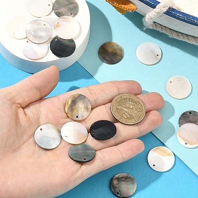 10Pcs Natural Black Lip Shell Pendants SSHEL-YW0001-18-1