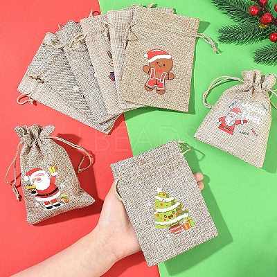 30Pcs 15 Styles Christmas Printed Jute Cloth Storage Pouches ABAG-YW0001-10-1