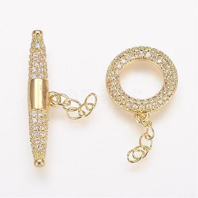 Brass Micro Pave Cubic Zirconia Ring Toggle Clasps ZIRC-P050-11G-1