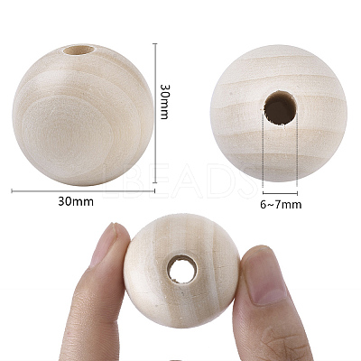 Unfinished Natural Wood Beads X-WOOD-S651-A30mm-LF-1