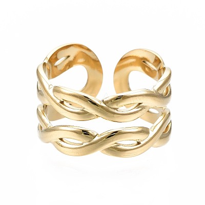 304 Stainless Steel Twist Wrap Open Cuff Ring RJEW-T023-06G-1