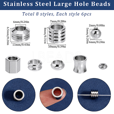 48Pcs 8 Styles 304 & 201 Stainless Steel Beads STAS-SC0009-35-1
