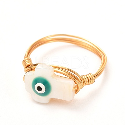 Cross with Evil Eye Natural Shell Finger Rings for Girl Women RJEW-JR00394-02-1