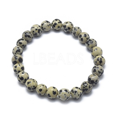 Natural Dalmatian Jasper Bead Stretch Bracelets X-BJEW-K212-A-014-1