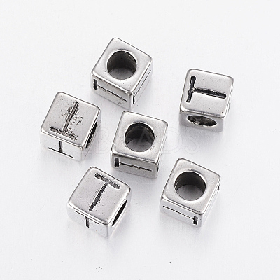 304 Stainless Steel Large Hole Letter European Beads STAS-H428-01AS-T-1