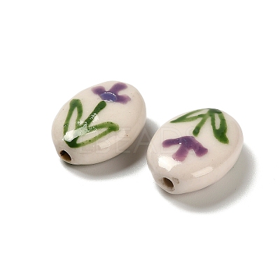 Flower Theme Printed Handmade Porcelain Beads LS-LAMP-D303-06E-04-1