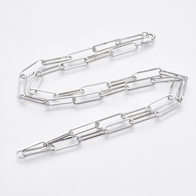 Brass Flat Oval Paperclip Chain Necklace Making MAK-S072-07B-P-1