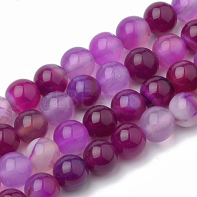 Dyed Natural Striped Agate/Banded Agate Round Bead Strands X-G-R342-4mm-04-1