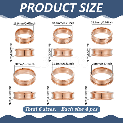 24Pcs 6 Styles 304 Stainless Steel Grooved Finger Ring Settings STAS-ME0003-12RG-1