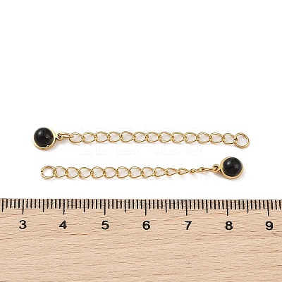 Ion Plating(IP) 316 Surgical Stainless Steel Curb Chain Extender with Natural Black Agate Round Charm STAS-A097-01G-06-1