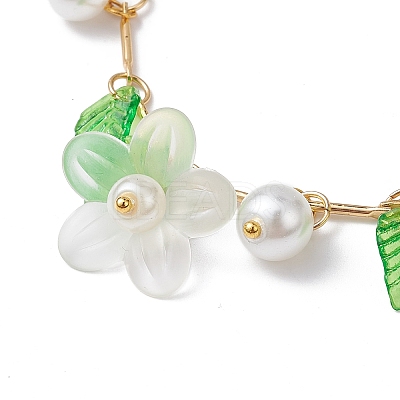5Pcs 5 Color Flower Acrylic & Glass Pearl Charm Bracelets Set BJEW-JB10054-S-1
