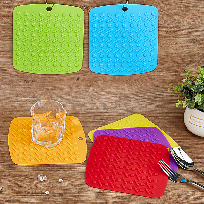 6Pcs 6 Colors Square Silicone Hot Mats for Hot Dishes AJEW-DC0001-14-1
