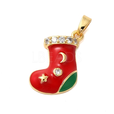 Christmas Theme Rack Plating Brass Cubic Zirconia Pendants KK-K385-119G-05-1
