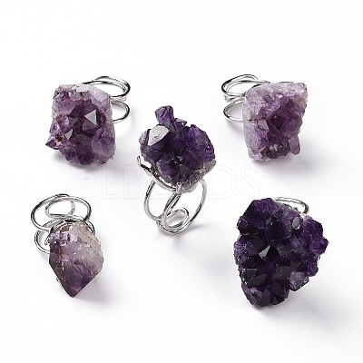 Natural Amethyst Nuggets Cuff Ring RJEW-G271-01P-02-1