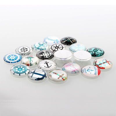 Helm & Anchor Printed Glass Cabochons GGLA-A002-12mm-WW-1