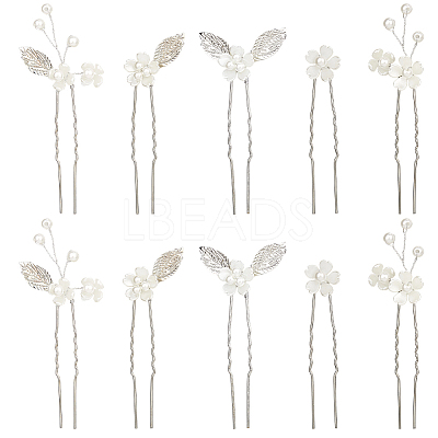 Alloy with Plastic Beads Hair Sticks for Women Girls OHAR-WH20010-08P-1