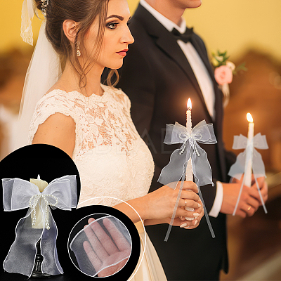 Bowknot Polyester Gauze with Plastic Pearl Curtain Holdback AJEW-WH0314-541-1