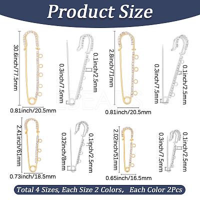 16Pcs 8 Styles Iron Rhinestone Safety Pins FIND-SC0022-24-1