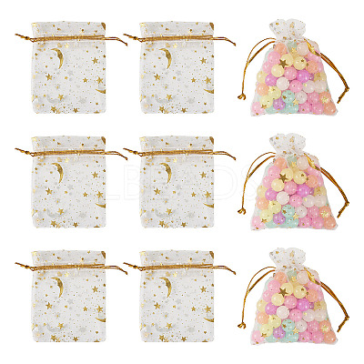 30Pcs Gold Stamping Moon Star Organza Drawstring Gift Bags ABAG-TA0002-21A-1