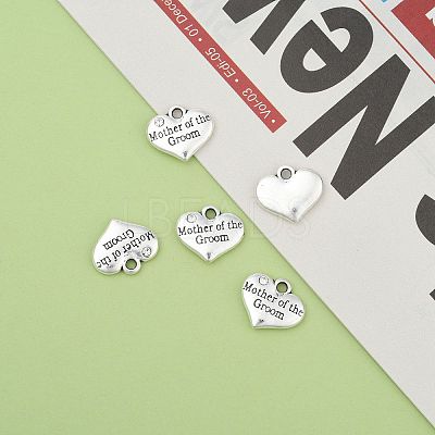 Wedding Theme Antique Silver Tone Tibetan Style Alloy Heart with Mother of the Groom Rhinestone Charms LS-TIBEP-N005-17A-1