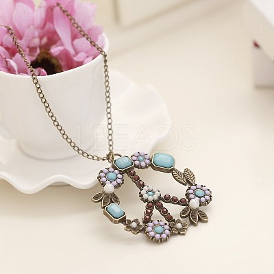 Bohemian Flower Peace Sign Alloy & Glass & Plastic Pearl Pendant Necklaces FS-WG15A32-02-1