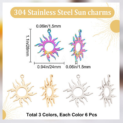 18Pcs 3 Colors 304 Stainless Steel Pendants STAS-BBC0001-77-1