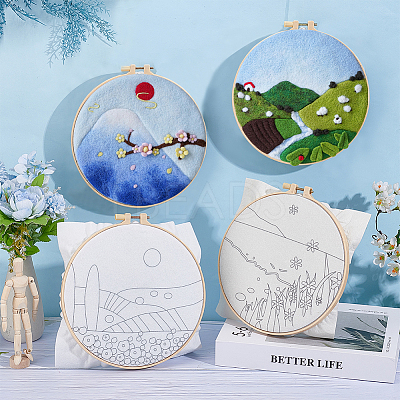 Mountain Scenery Hanging Painting Needle Felting Kit for Beginners DIY-WH0568-20-1