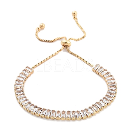 Brass Pave Clear Cubic Zirconia Rectangle Box Chain Slider Bracelets BJEW-YWC0002-05B-G-1