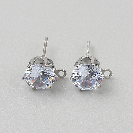 925 Sterling Silver Micro Pave Cubic Zirconia Stud Earring Findings STER-WH0061-60P-1